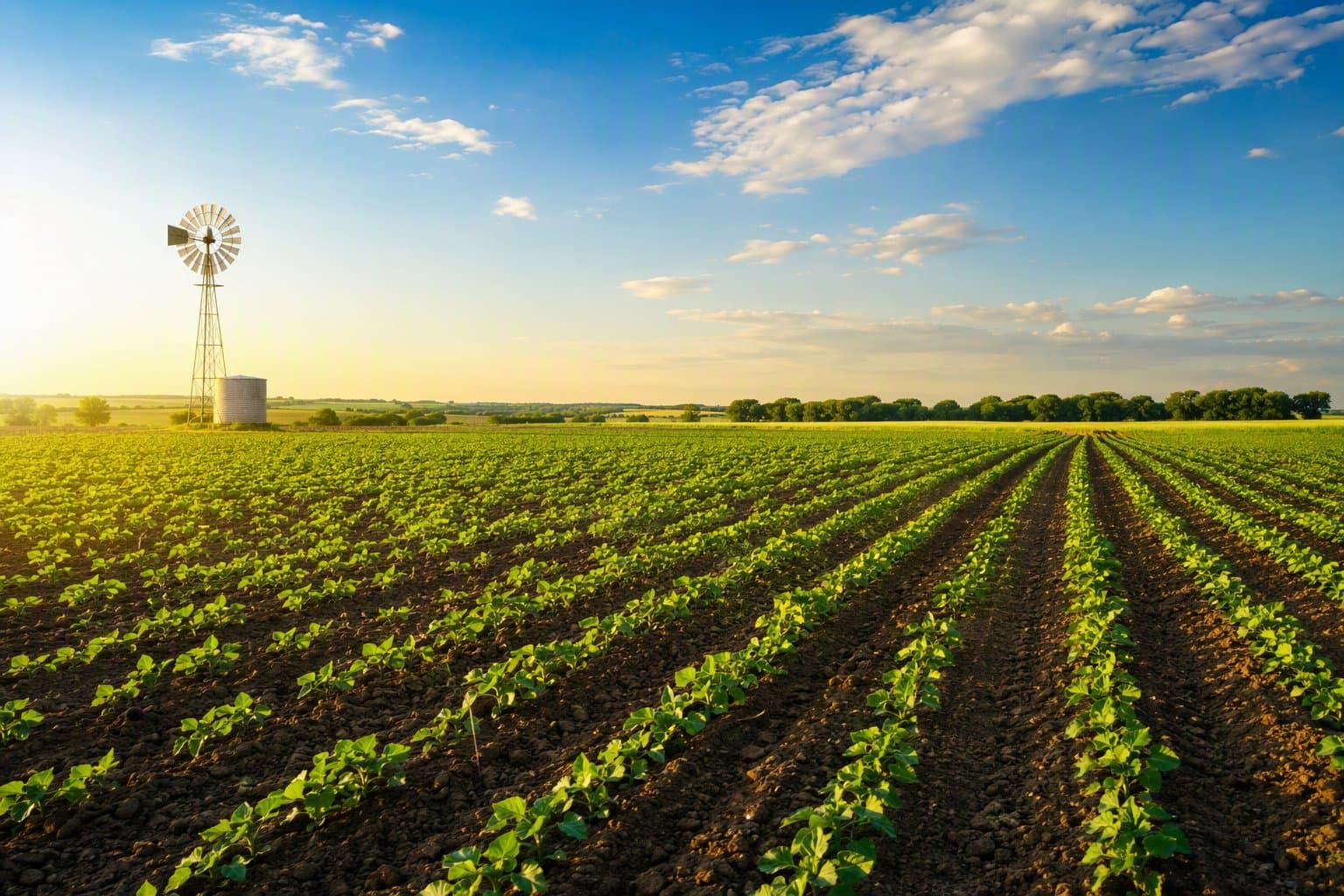 Farm field at dawn - illustration, Jake Team LLC