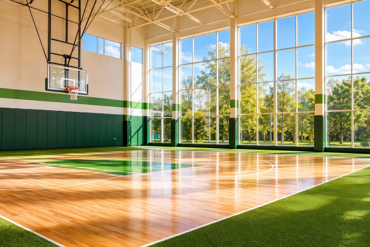 Sunlit basketball court - illustration, Jake Team LLC