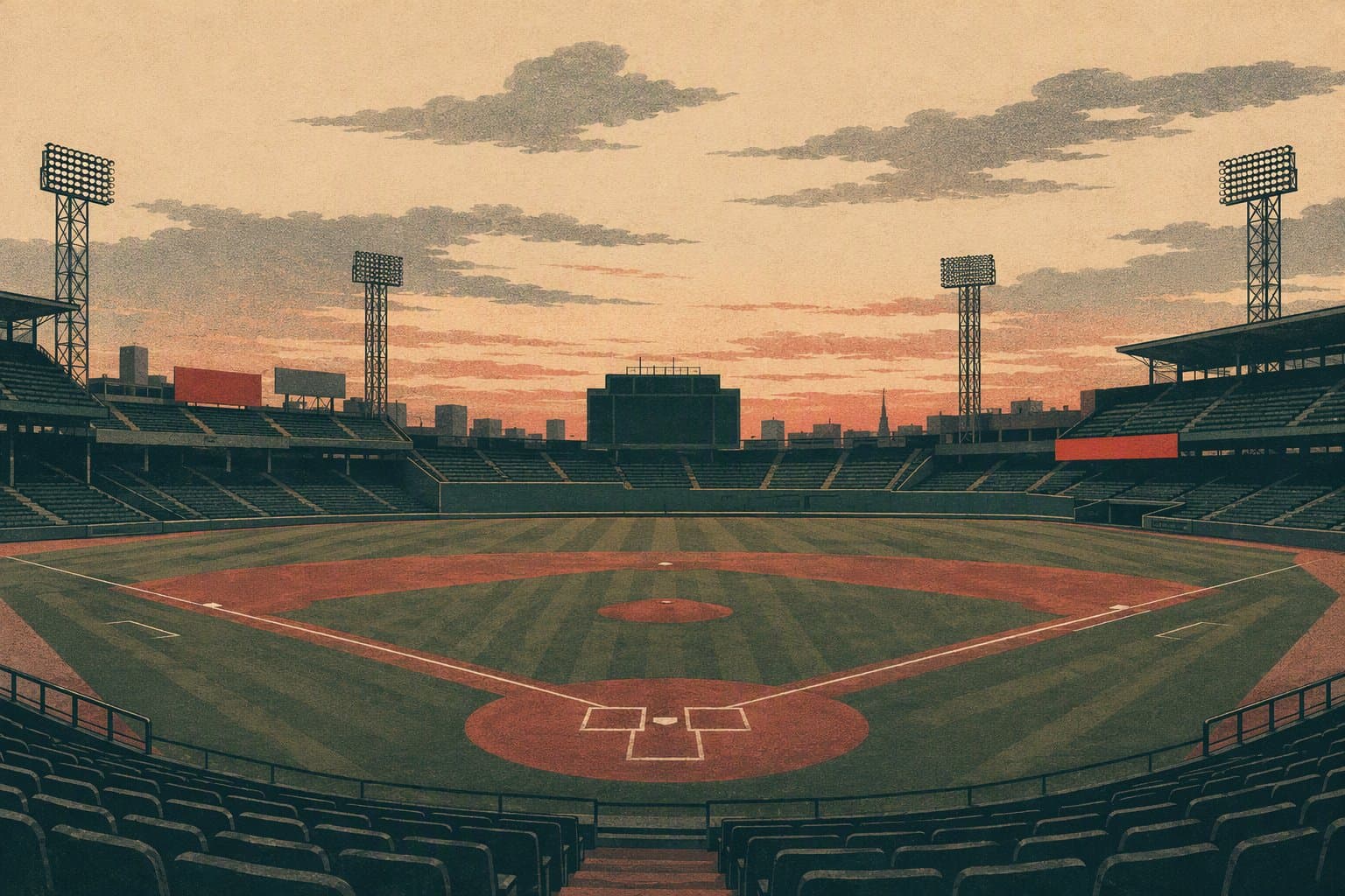 baseball stadium at dusk - illustration, Jake Team LLC