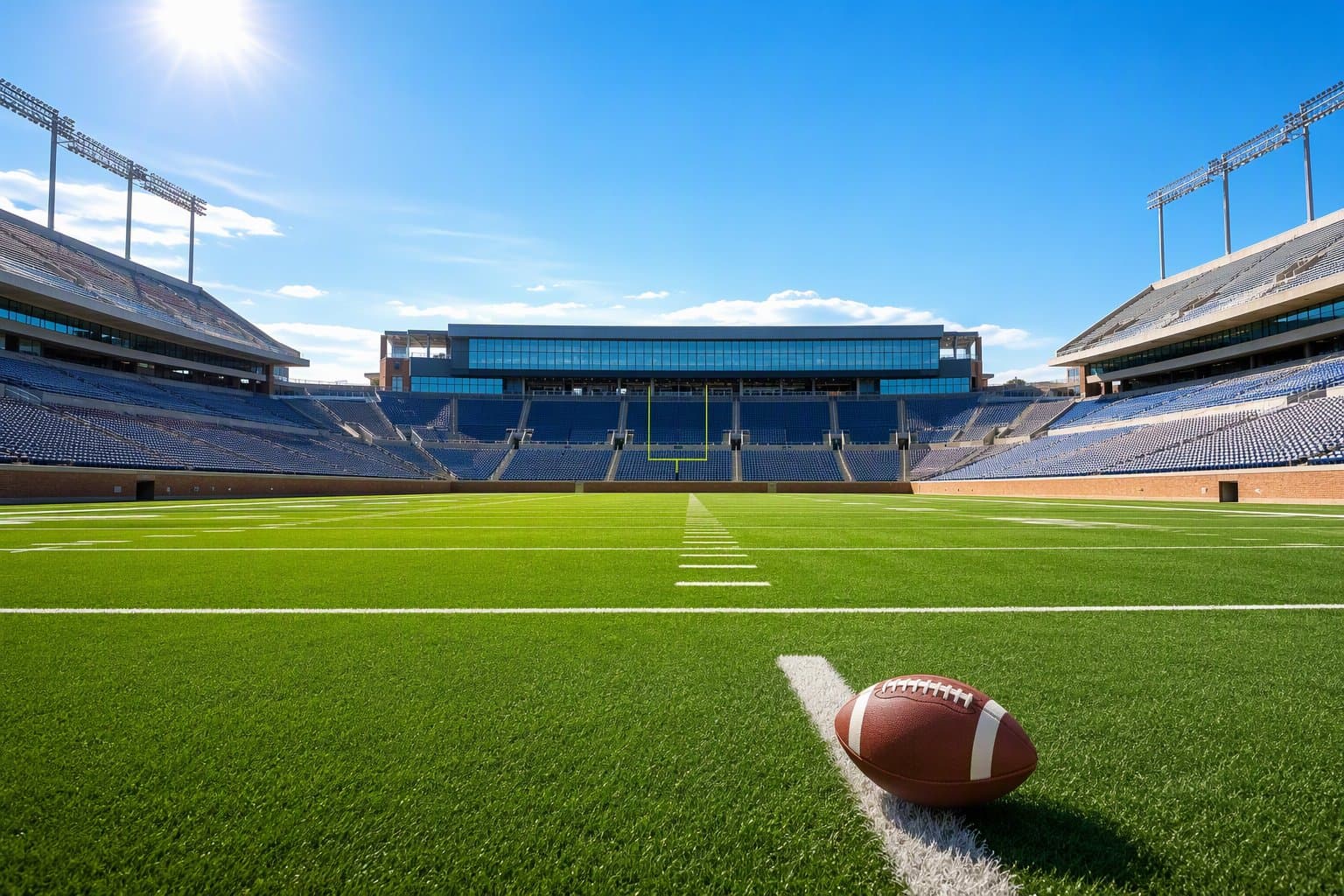 Empty sunlit football stadium - illustration, Jake Team LLC