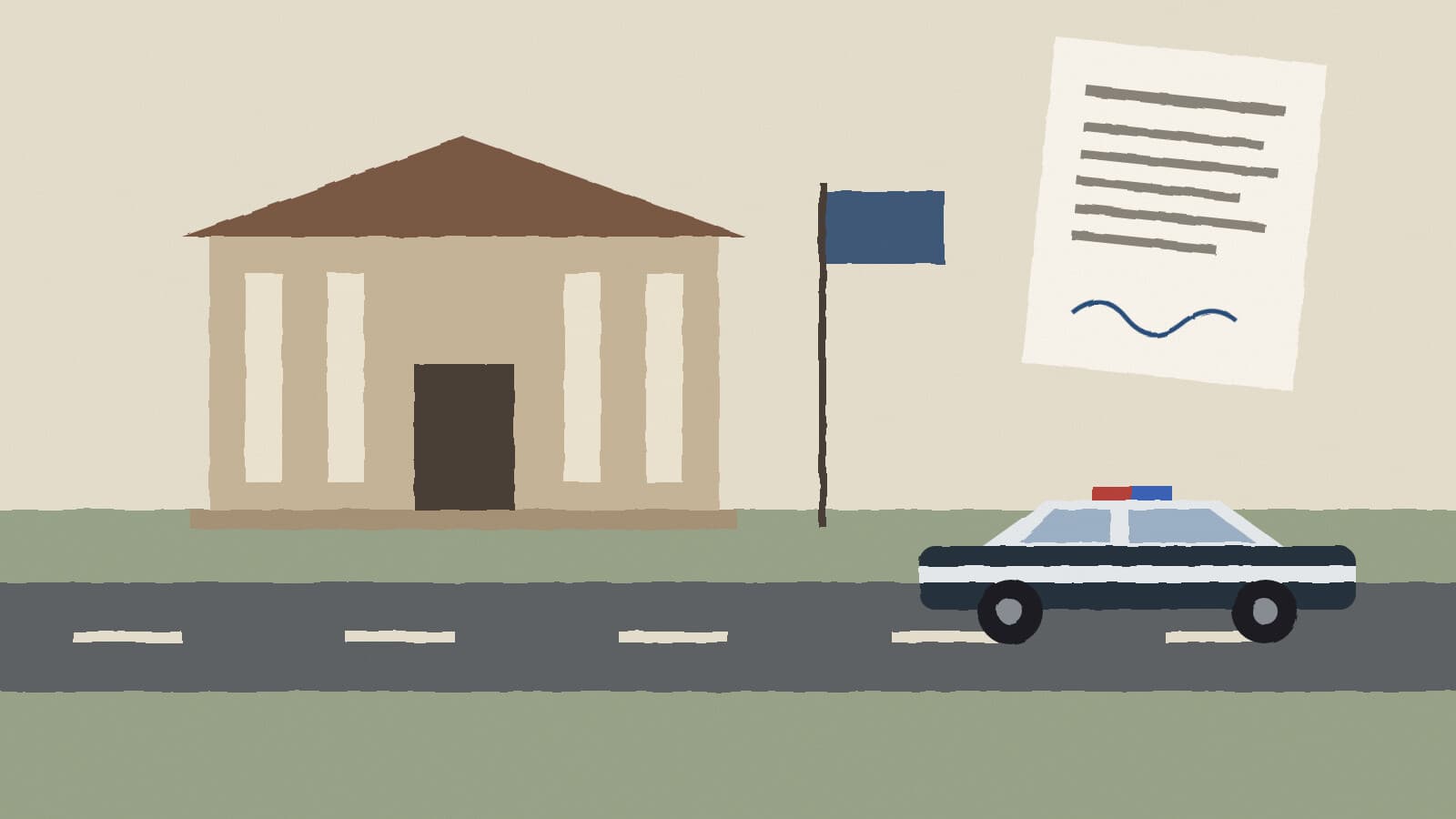 City hall and patrol car - illustration, Jake Team LLC