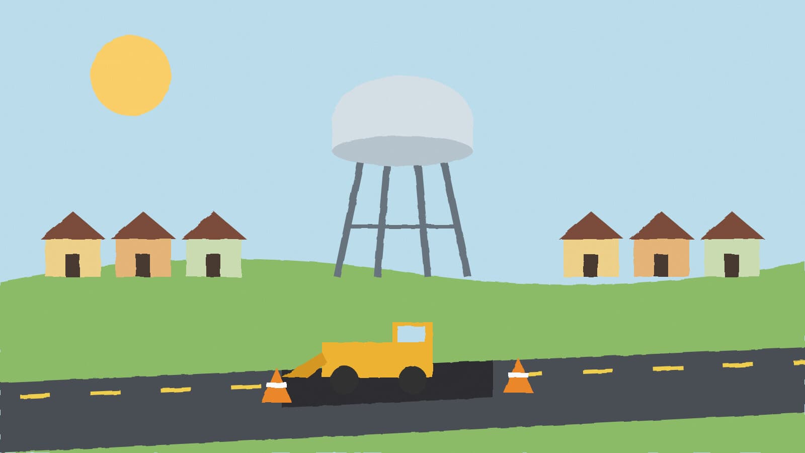 Water tower above new homes - illustration, Jake Team LLC