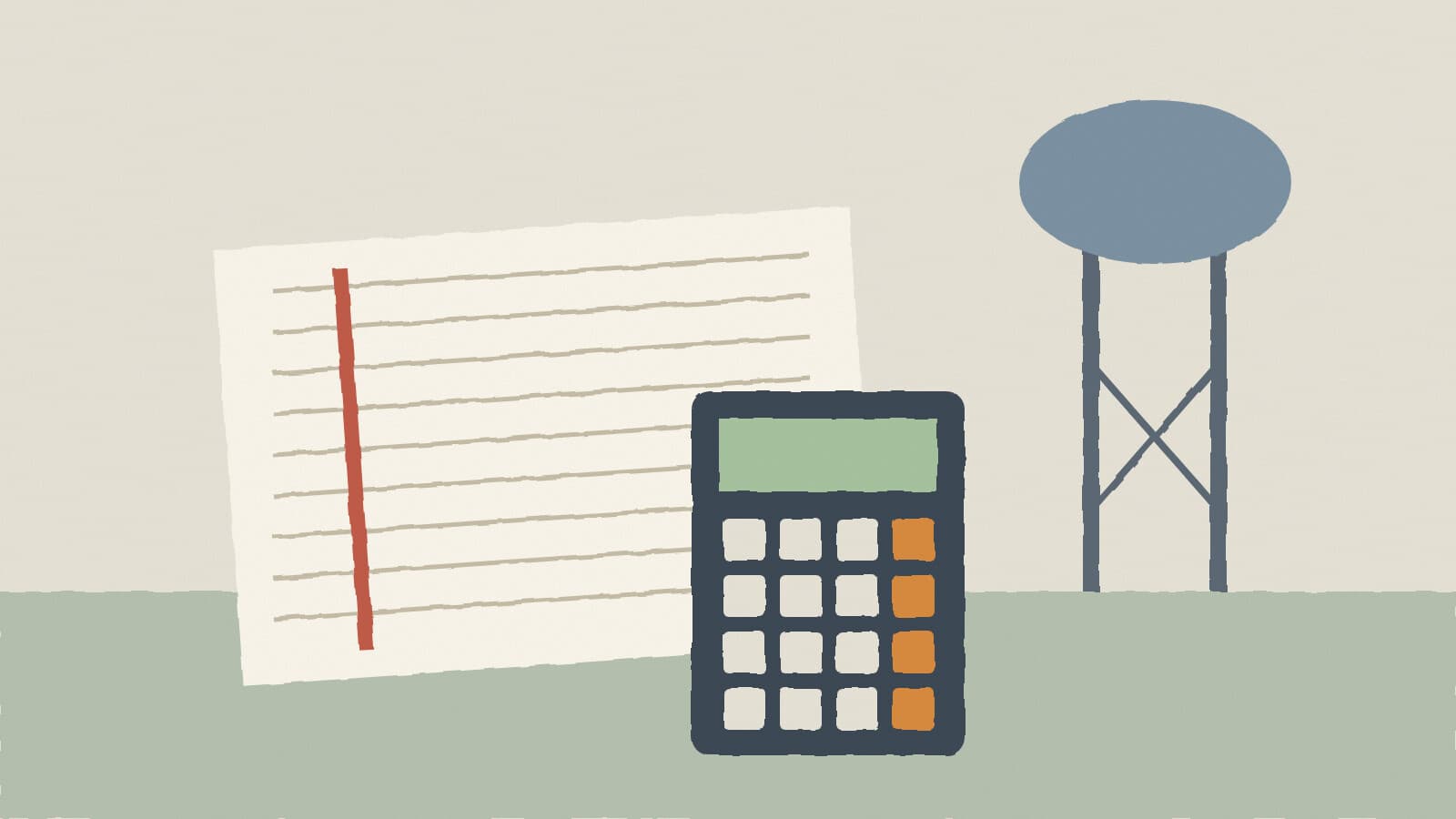Ledger, calculator and city hall - illustration, Jake Team LLC