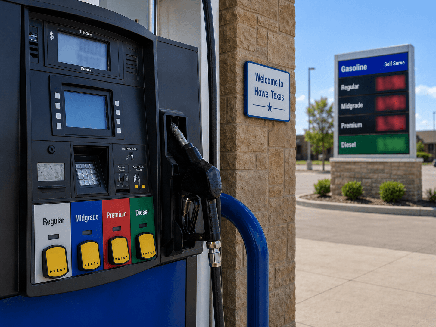 Gas prices at the pump in Howe Texas - Illustration Jake Team LLC