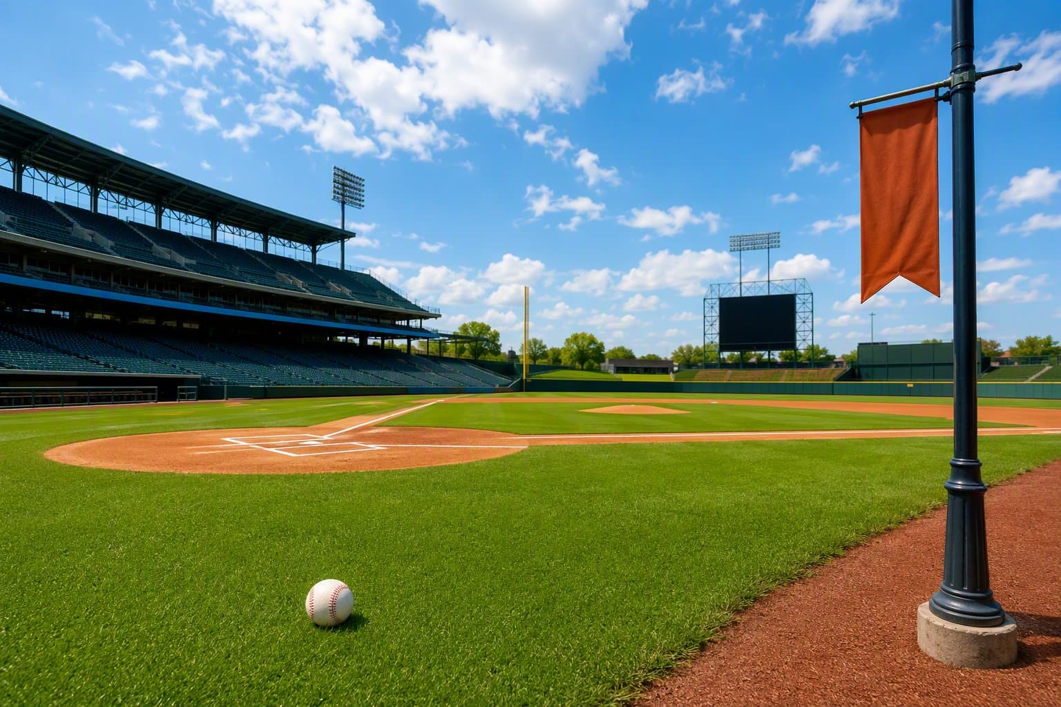 Sunlit Baseball Stadium - illustration, Jake Team LLC